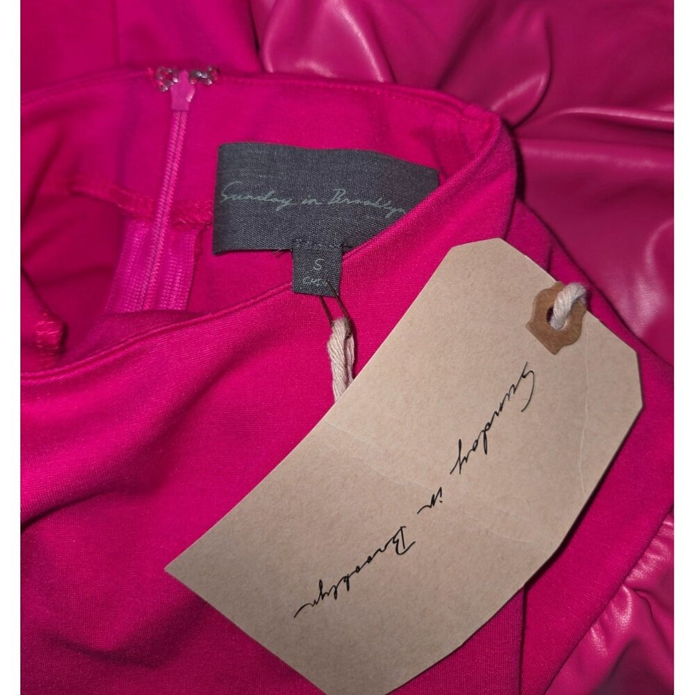 Anthropologie Sunday In Brooklyn Pink Faux Leather Puff Sleeve Top Size S NEW - Picture 5 of 5